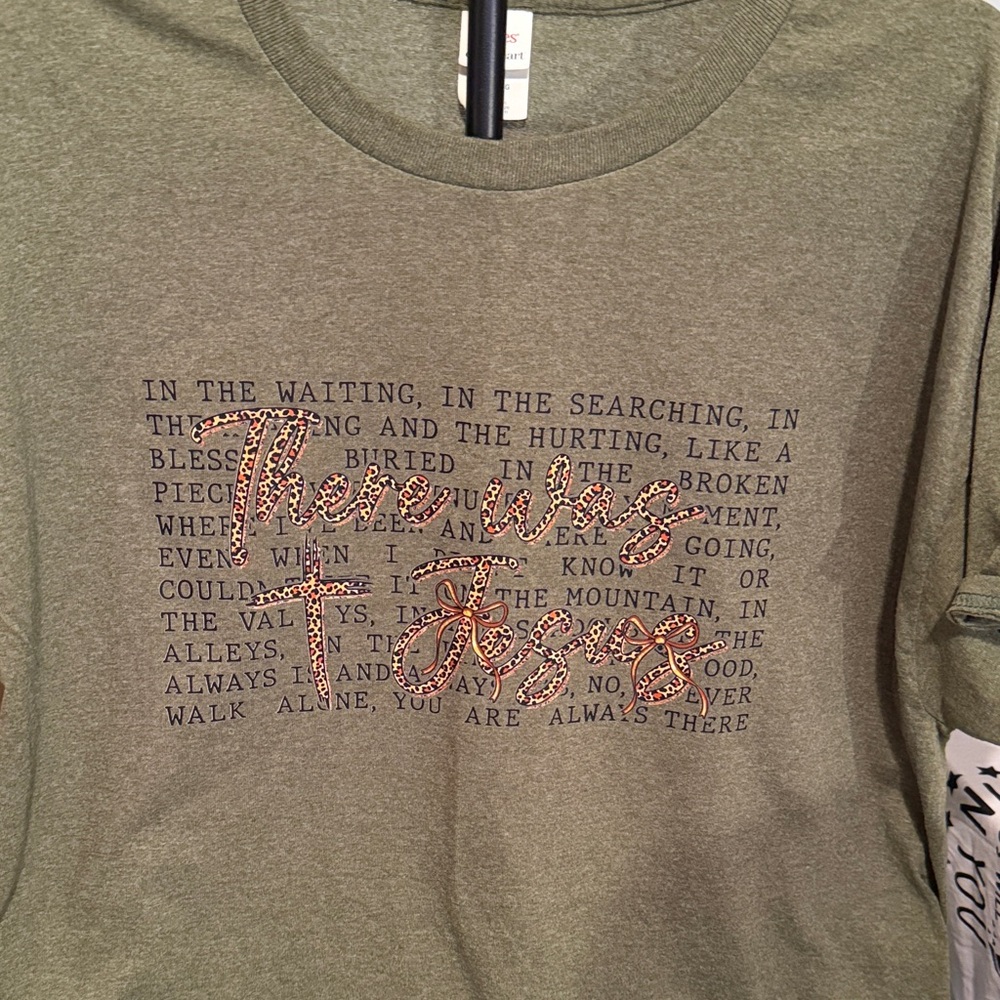 Hanes Olive Green Graphic Tee with Leopard Script